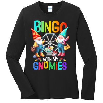 Bingo With My Gnomies Fun Bingo Gnome Squad Merry Christmas Ladies Long Sleeve Shirt