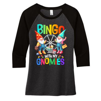 Bingo With My Gnomies Fun Bingo Gnome Squad Merry Christmas Women's Tri-Blend 3/4-Sleeve Raglan Shirt