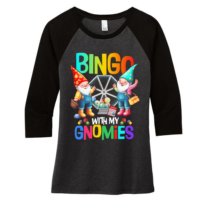 Bingo With My Gnomies Fun Bingo Gnome Squad Merry Christmas Women's Tri-Blend 3/4-Sleeve Raglan Shirt