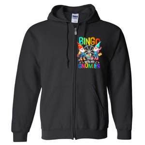 Bingo With My Gnomies Fun Bingo Gnome Squad Merry Christmas Full Zip Hoodie