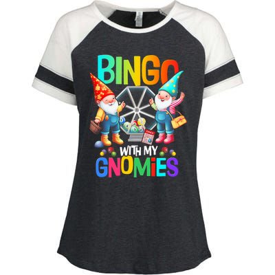 Bingo With My Gnomies Fun Bingo Gnome Squad Merry Christmas Enza Ladies Jersey Colorblock Tee