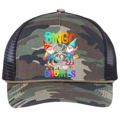 Bingo With My Gnomies Fun Bingo Gnome Squad Merry Christmas Retro Rope Trucker Hat Cap