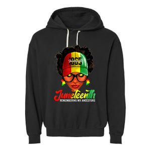 Black Women Messy Bun Juneteenth Remembering My Ancestors Garment-Dyed Fleece Hoodie