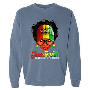 Black Women Messy Bun Juneteenth Remembering My Ancestors Garment-Dyed Sweatshirt