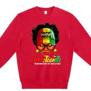 Black Women Messy Bun Juneteenth Remembering My Ancestors Premium Crewneck Sweatshirt