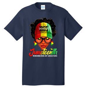 Black Women Messy Bun Juneteenth Remembering My Ancestors Tall T-Shirt