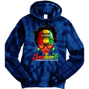 Black Women Messy Bun Juneteenth Remembering My Ancestors Tie Dye Hoodie