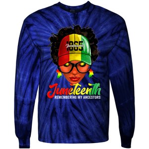 Black Women Messy Bun Juneteenth Remembering My Ancestors Tie-Dye Long Sleeve Shirt