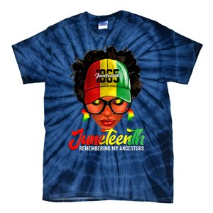 Black Women Messy Bun Juneteenth Remembering My Ancestors Tie-Dye T-Shirt