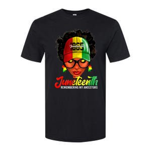 Black Women Messy Bun Juneteenth Remembering My Ancestors Softstyle CVC T-Shirt