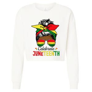 Black Wo Messy Bun Juneteenth Celebrate Independence Day Cropped Pullover Crew