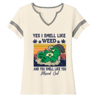 Bear Weed Marijuana 420 Smoker Yes I Smell Like Weed Ladies Halftime Notch Neck Tee