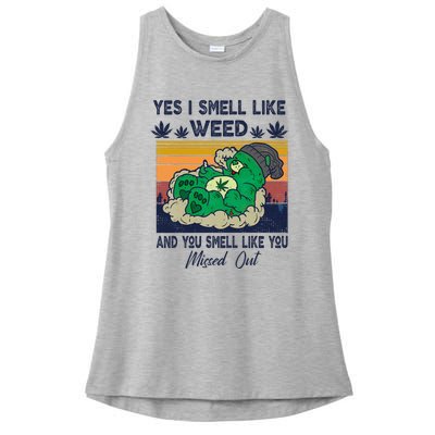 Bear Weed Marijuana 420 Smoker Yes I Smell Like Weed Ladies PosiCharge Tri-Blend Wicking Tank