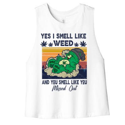 Bear Weed Marijuana 420 Smoker Yes I Smell Like Weed Women's Racerback Cropped Tank