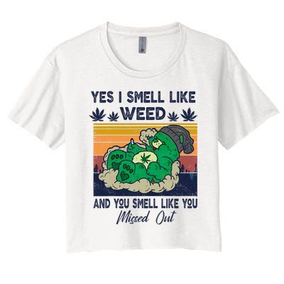 Bear Weed Marijuana 420 Smoker Yes I Smell Like Weed Women's Crop Top Tee