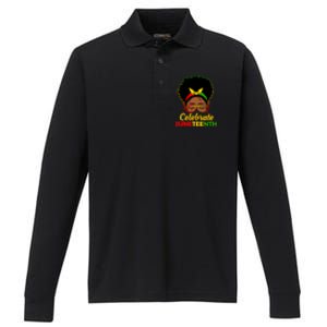 Black Women Messy Bun Juneteenth Celebrate Indepedence Day Gift African Pride Performance Long Sleeve Polo