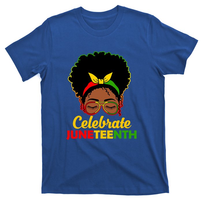 Black Women Messy Bun Juneteenth Celebrate Indepedence Day Gift African Pride T-Shirt