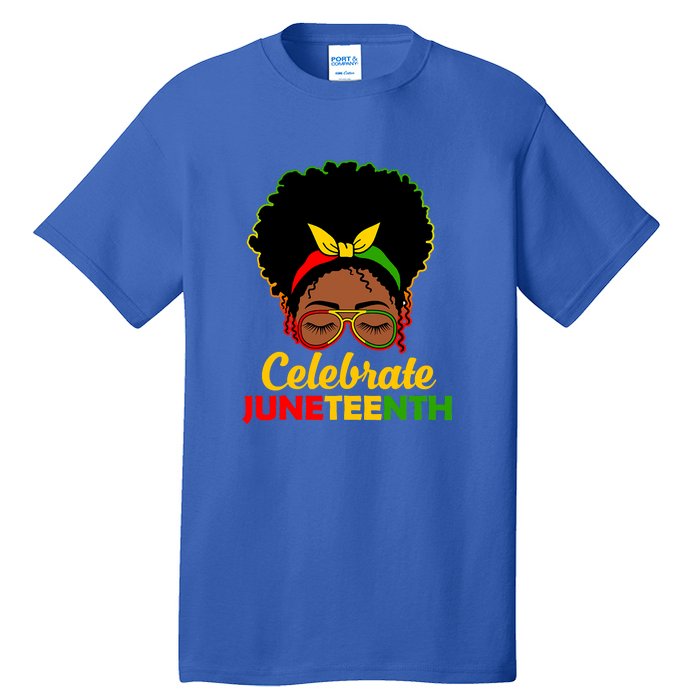 Black Women Messy Bun Juneteenth Celebrate Indepedence Day Gift African Pride Tall T-Shirt