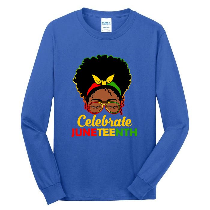 Black Women Messy Bun Juneteenth Celebrate Indepedence Day Gift African Pride Tall Long Sleeve T-Shirt