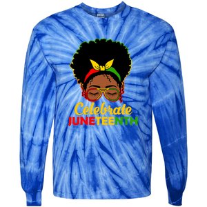 Black Women Messy Bun Juneteenth Celebrate Indepedence Day Gift African Pride Tie-Dye Long Sleeve Shirt