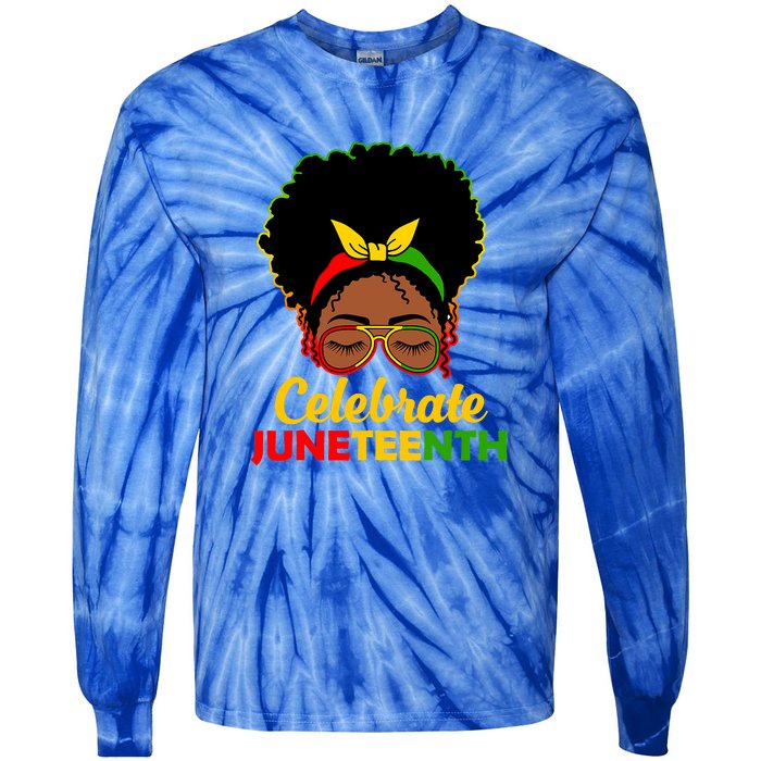 Black Women Messy Bun Juneteenth Celebrate Indepedence Day Gift African Pride Tie-Dye Long Sleeve Shirt