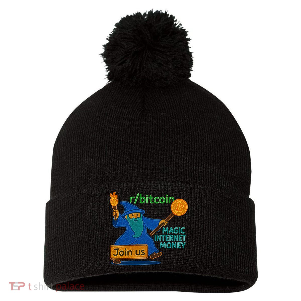 Bitcoin Wizard Magic Internet Money Pom Pom 12in Knit Beanie