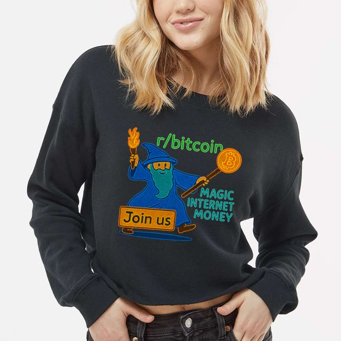 Bitcoin Wizard Magic Internet Money Cropped Pullover Crew