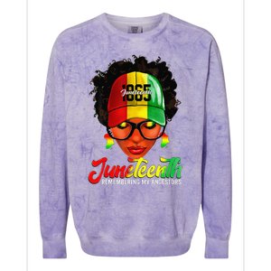 Black Women Messy Bun Juneteenth Remembering My Ancestors Colorblast Crewneck Sweatshirt