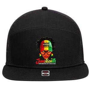 Black Women Messy Bun Juneteenth Remembering My Ancestors 7 Panel Mesh Trucker Snapback Hat