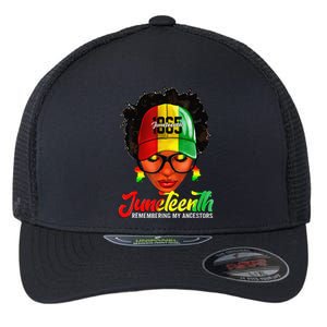 Black Women Messy Bun Juneteenth Remembering My Ancestors Flexfit Unipanel Trucker Cap