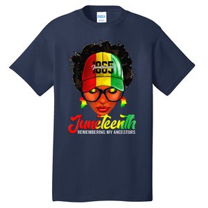 Black Women Messy Bun Juneteenth Remembering My Ancestors Tall T-Shirt