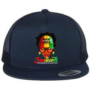 Black Women Messy Bun Juneteenth Remembering My Ancestors Flat Bill Trucker Hat