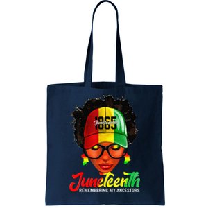 Black Women Messy Bun Juneteenth Remembering My Ancestors Tote Bag