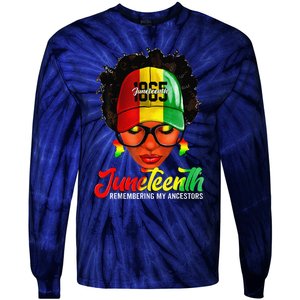 Black Women Messy Bun Juneteenth Remembering My Ancestors Tie-Dye Long Sleeve Shirt