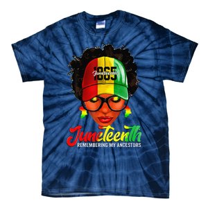 Black Women Messy Bun Juneteenth Remembering My Ancestors Tie-Dye T-Shirt