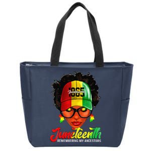 Black Women Messy Bun Juneteenth Remembering My Ancestors Zip Tote Bag