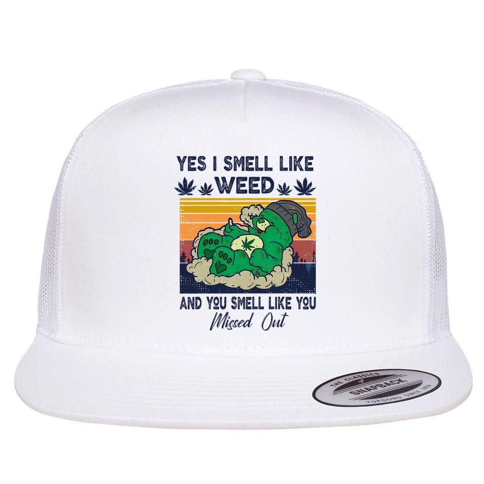 Bear Weed Marijuana 420 Smoker Yes I Smell Like Weed Flat Bill Trucker Hat