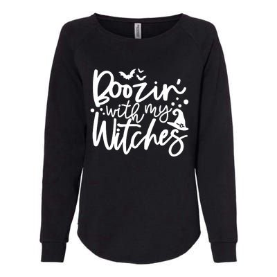 Boozin With My Witches Spooky Halloween Womens California Wash Sweatshirt