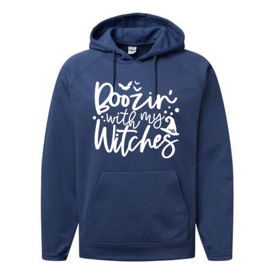 Boozin With My Witches Spooky Halloween Performance Fleece Hoodie