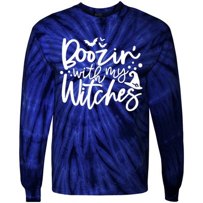 Boozin With My Witches Spooky Halloween Tie-Dye Long Sleeve Shirt