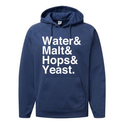 Beer Water Malt Hops Yeast Beer Great Gift Performance Fleece Hoodie