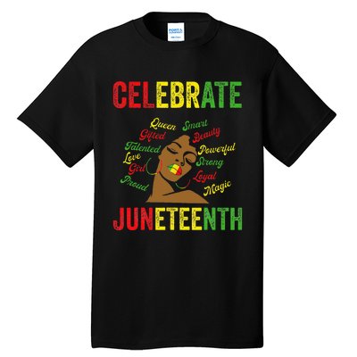 Black Women Messy Bun Juneteenth Celebrate Indepedence Day Tall T-Shirt