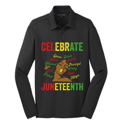 Black Women Messy Bun Juneteenth Celebrate Indepedence Day Silk Touch Performance Long Sleeve Polo