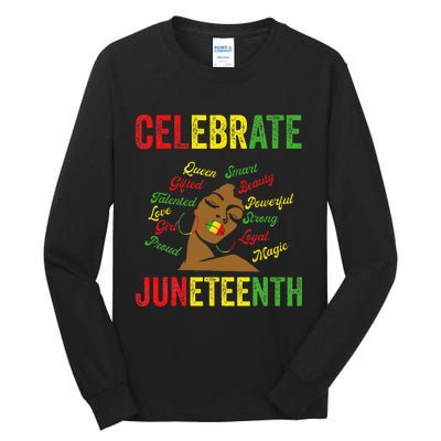 Black Women Messy Bun Juneteenth Celebrate Indepedence Day Tall Long Sleeve T-Shirt