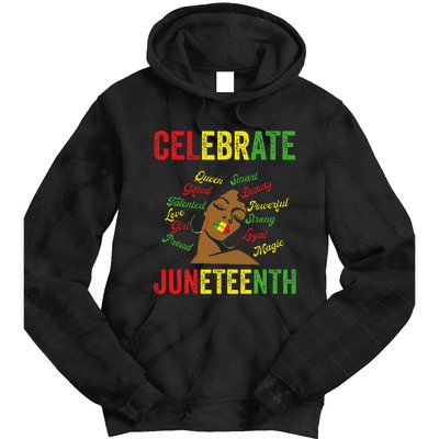 Black Women Messy Bun Juneteenth Celebrate Indepedence Day Tie Dye Hoodie