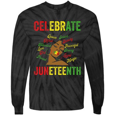 Black Women Messy Bun Juneteenth Celebrate Indepedence Day Tie-Dye Long Sleeve Shirt