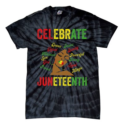 Black Women Messy Bun Juneteenth Celebrate Indepedence Day Tie-Dye T-Shirt