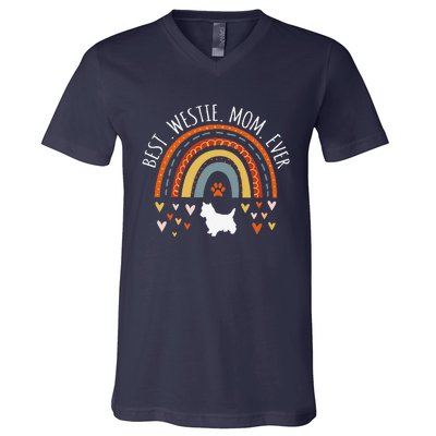 Best Westie Mom Ever Rainbow Gifts For Westie Lover Dog Mama V-Neck T-Shirt