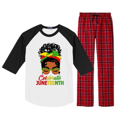 Black Wo Messy Bun Juneteenth Celebrate Indepedence Day Raglan Sleeve Pajama Set