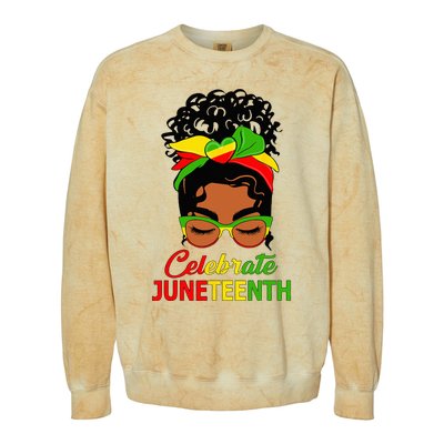 Black Wo Messy Bun Juneteenth Celebrate Indepedence Day Colorblast Crewneck Sweatshirt